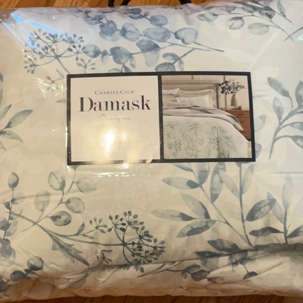 Charter Club Damask Floral Duvet Cover in Blue and White